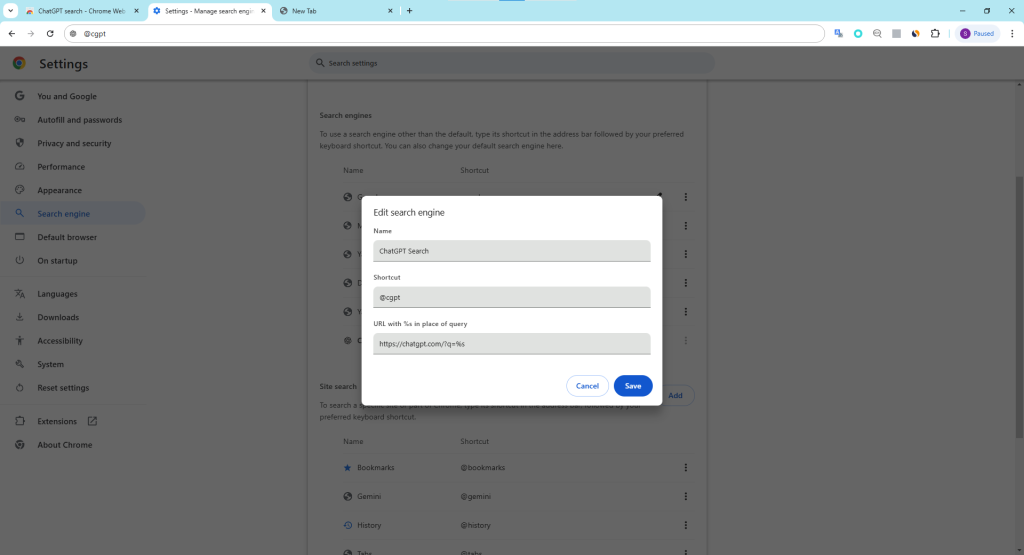 تنظیم موتور جستجوی چت جی پی تی در مرورگر کروم
